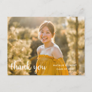 White Script Photo Graduation Thank You Postcard