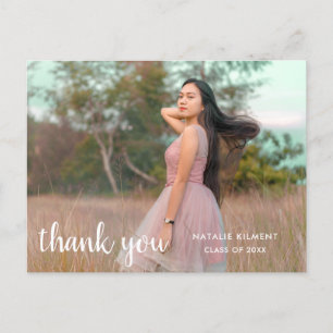White Script Photo Graduation Thank You Postcard