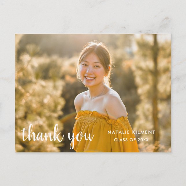 White Script Photo Graduation Thank You Postcard (Front)