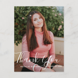 White Script Photo Graduation Thank You Postcard
