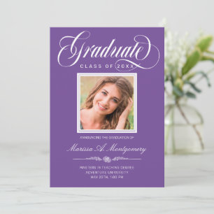 White Script Photo Purple College Graduation Announcement