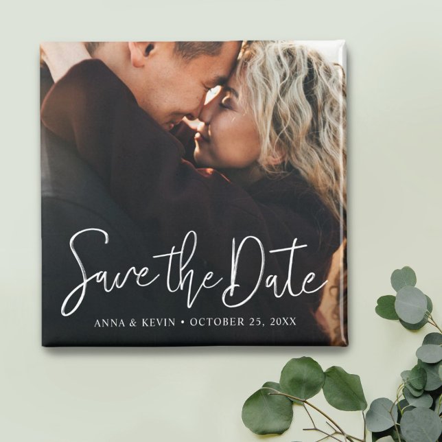 White Script Photo Save the Date Magnet (Creator Uploaded)