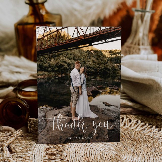 White Script Photo Wedding Thank You Postcard (Creator Uploaded)