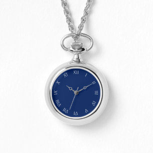 White Script Roman Numbers On Blue Womens cn Watch