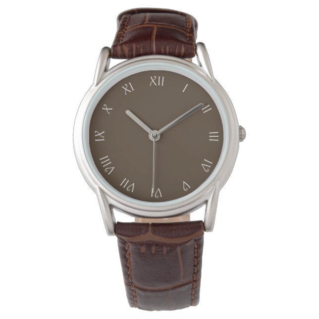 White Script Roman Numbers On Brown wacnt Watch (Front)