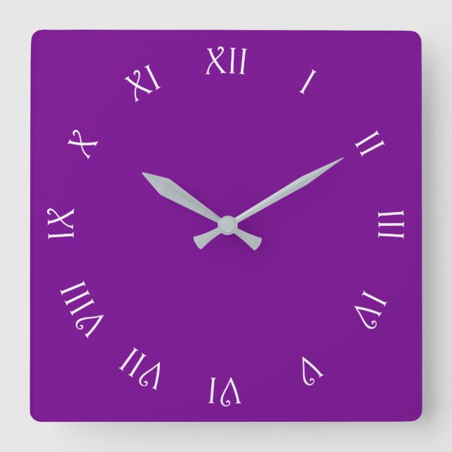 White Script Roman Numbers On Purple wccn Square Wall Clock (Front)