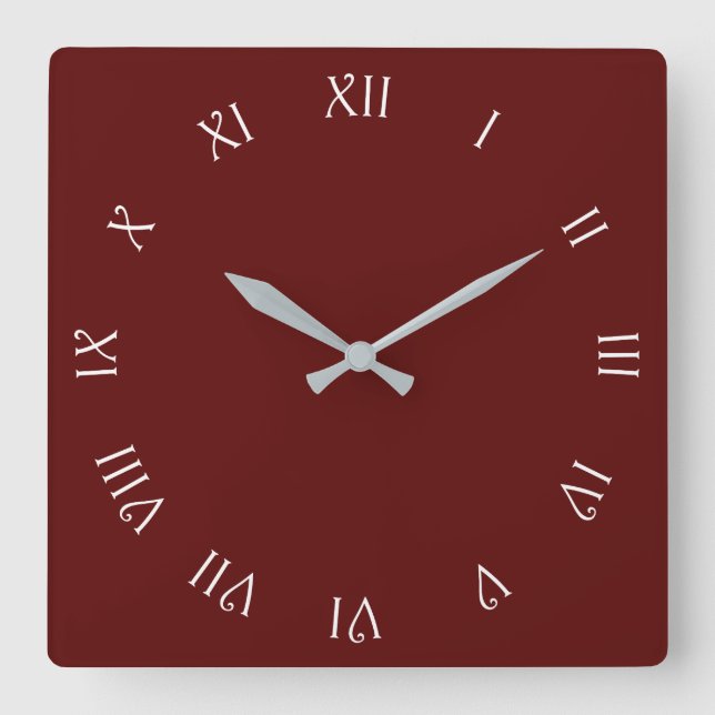 White Script Roman Numbers On Red wccn Square Wall Clock (Front)