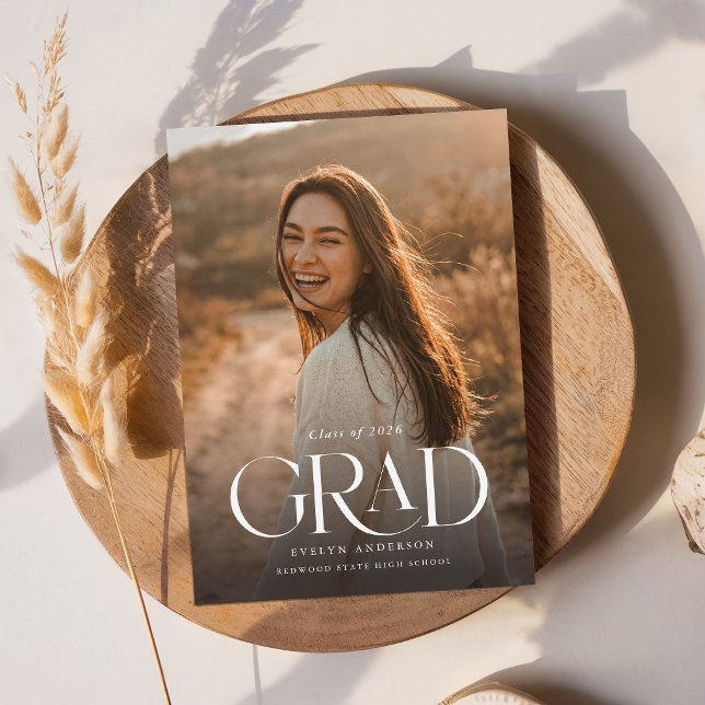 White Script Simple Grad Photo Graduation Postcard (Creator Uploaded)