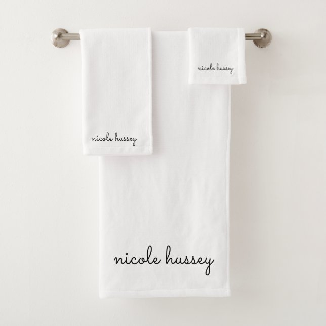 White Script  | Stylish Monogram Modern Minimalist Bath Towel Set (Insitu)