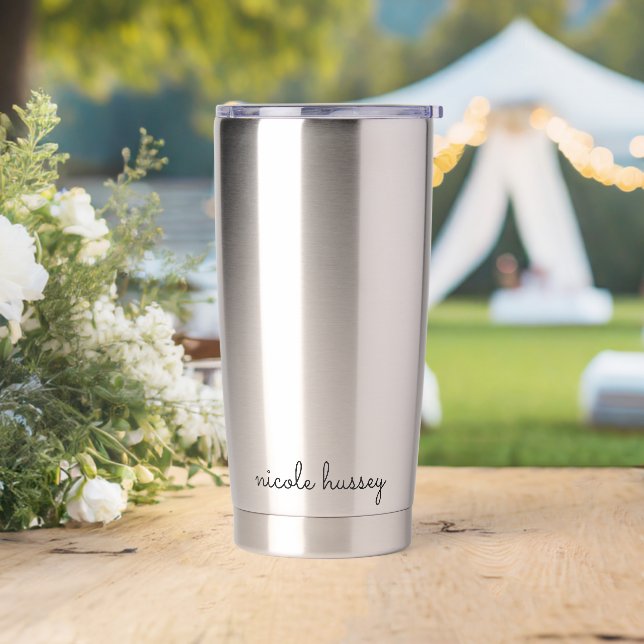 White Script  | Stylish Monogram Modern Minimalist Insulated Tumbler (Wedding)