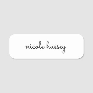 White Script Stylish Monogram Modern Minimalist Name Tag