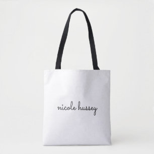 White Script    Stylish Monogram Modern Minimalist Tote Bag