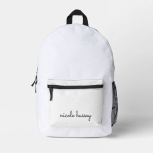 White Script Stylish Monogram Modern Printed Backpack