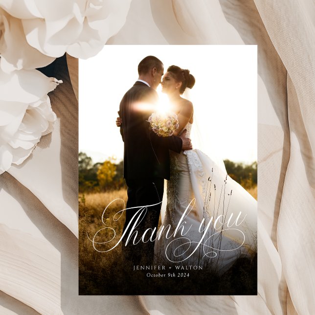 White Script Wedding Thank You Card (Creator Uploaded)