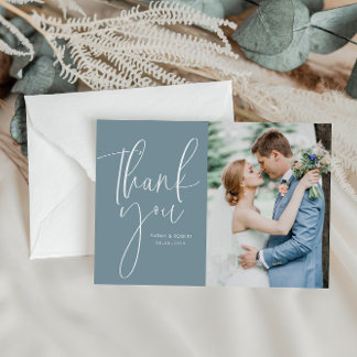 white script wedding thank you photo card