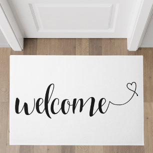 White Script Welcome with Heart Accent Doormat