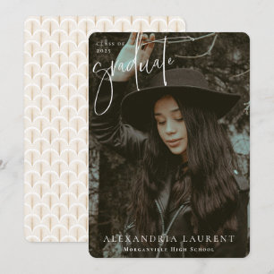 White Scripted Portrait Graduation Photo Announcement