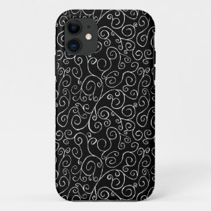 White Scrolling Curves on Black Case-Mate iPhone Case