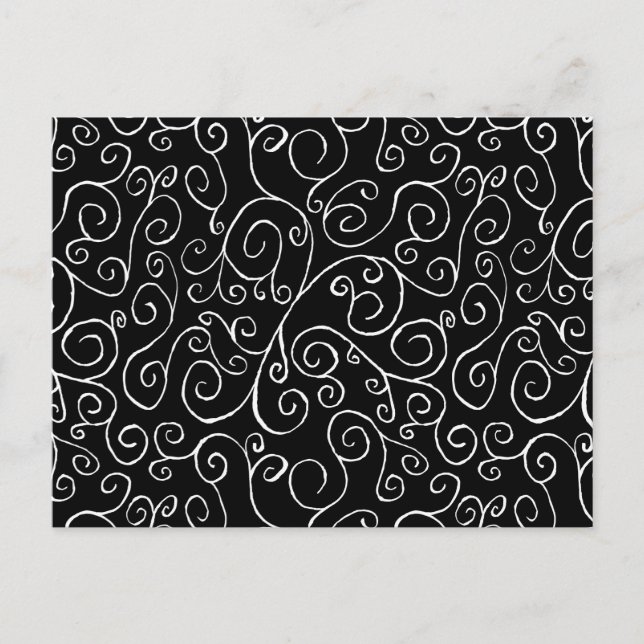 White Scrolling Curves on Black Postcard (Front)