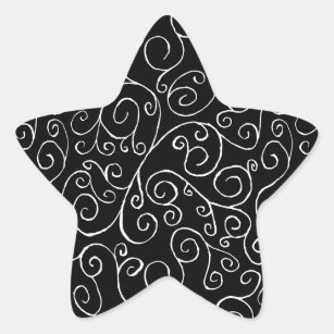 White Scrolling Curves on Black Star Sticker