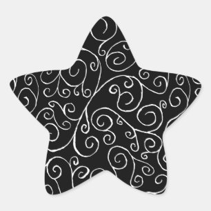 White Scrolling Curves on Black Star Sticker