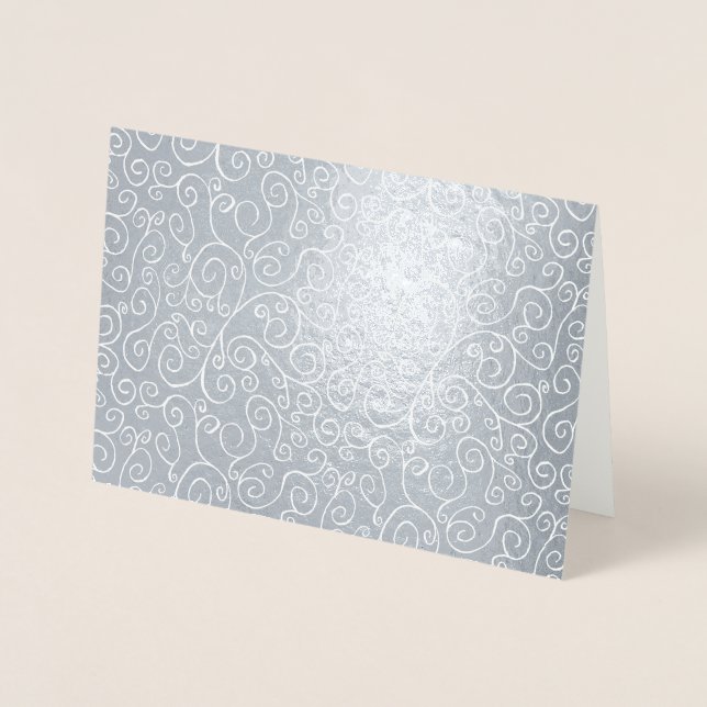 White Scrolling Curves on Silver Foil Card (Front)