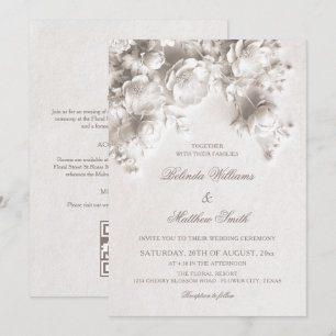White Sculptured 3D Roses All-In-One Wedding Invitation