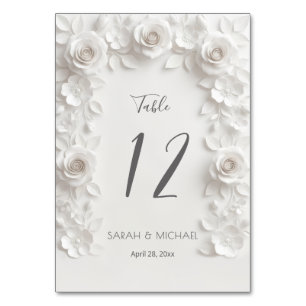 White Sculptured Flowers Arch Wedding Table Number