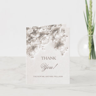 White Sculptured Flowers Wedding Photo Thank You Card