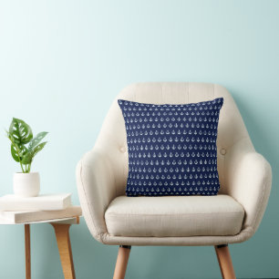 White Sea Anchors side by side allover Blue Cushion