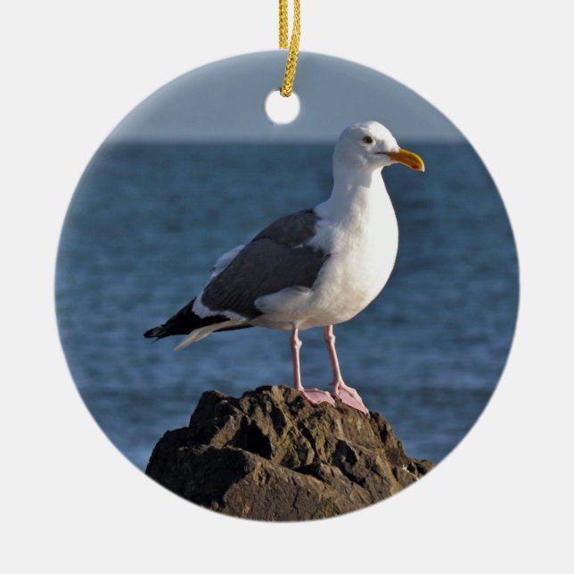White seagull and ocean ceramic tree decoration (Front)