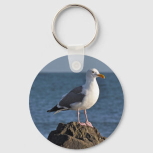 White seagull and ocean key ring