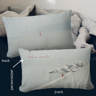 White seagull at a winter day on Baltic sea  Lumbar Cushion