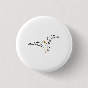 White seagull bird 3 cm round badge