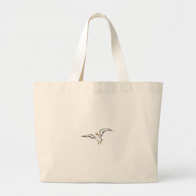 White seagull bird large tote bag (Front)