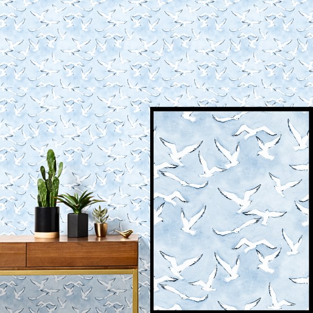 White Seagull Birds on Blue Sky Wallpaper (Creator Uploaded)