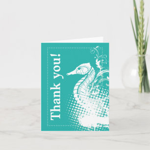 White seahorse light sea green wedding Thank You Card