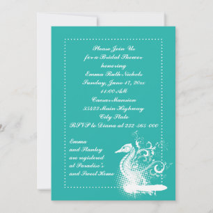 White seahorse lightseagreen wedding bridal shower invitation