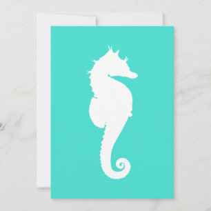 White Seahorse on Turquoise Invitation