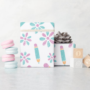 White Seamless Wrapping Paper: School Flowers Art Paper