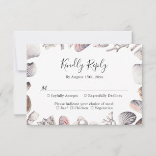 White Seashell Beach Wedding RSVP Card