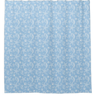 White Seashell Blue Beach Shower Curtain