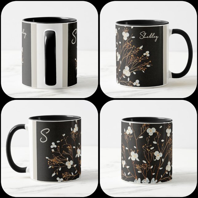 White Seashell Bouquet Dramatic Black Mug (Creator Uploaded)