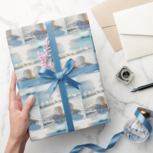 White Seashells in Ocean Sand Wrapping Paper