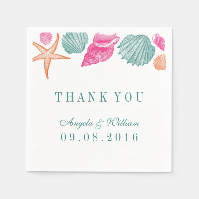 White Seashells Paper Napkin for Beach Wedding (Front)