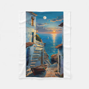 White Seaside Houses – A Dreamy Coastal View Stick Fleece Blanket