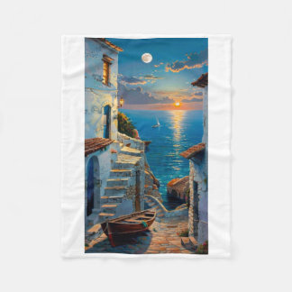 White Seaside Houses – A Dreamy Coastal View Stick Fleece Blanket