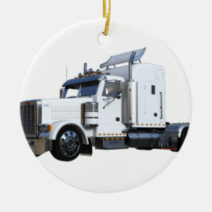 White Semi Tractor Trailer Ceramic Tree Decoration