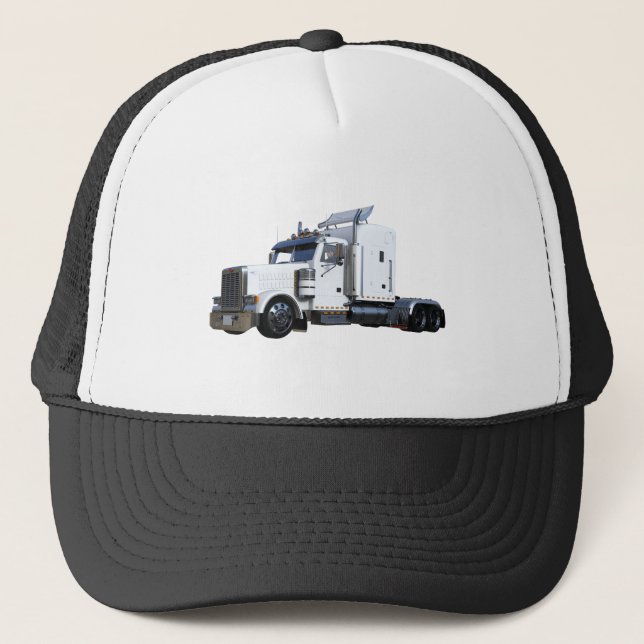 White Semi Tractor Trailer Trucker Hat (Front)