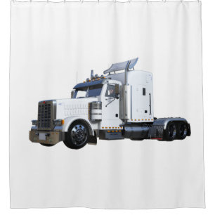 White Semi Truck Traler Shower Curtain